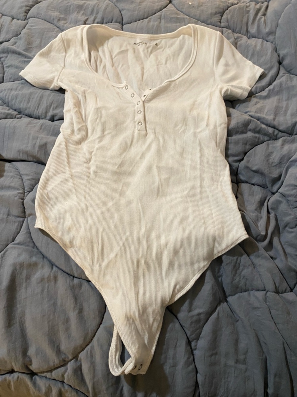 Abercrombie & Fitch White Ribbed Short Sleeve Henley Bodysuit